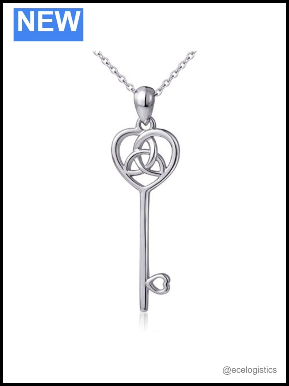 925 Sterling Silver Celtic Knot Heart Key Pendant Necklace 18 Inch